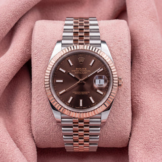 Rolex Datejust 41 126331 with chocolate baton dial, fluted bezel and two-tone Jubilee bracelet