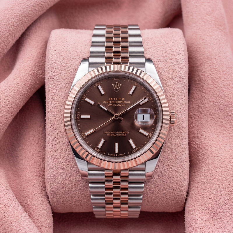 Rolex Datejust 41 126331 with chocolate baton dial, fluted bezel and two-tone Jubilee bracelet