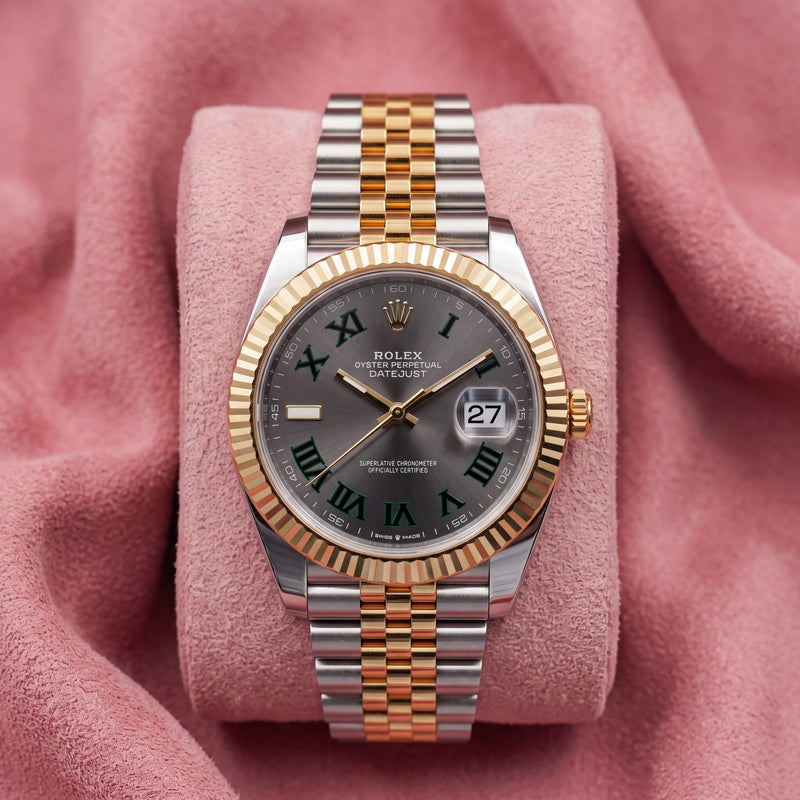 2025 Rolex Datejust 41 Wimbledon 126333 with fluted yellow gold bezel and two-tone bracelet
