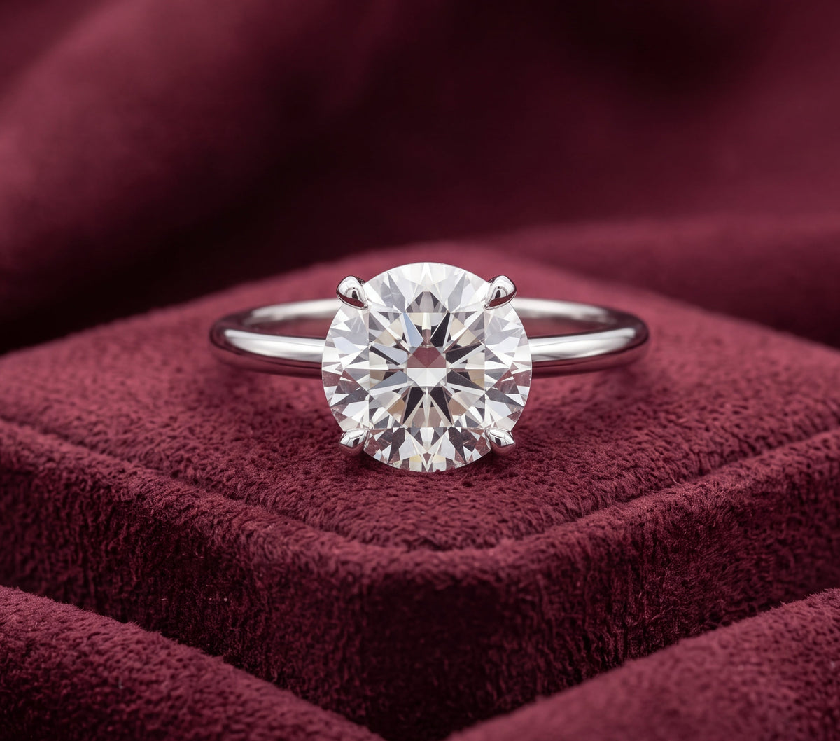 Platinum brilliant cut diamond solitaire engagement ring with four-claw setting, front view