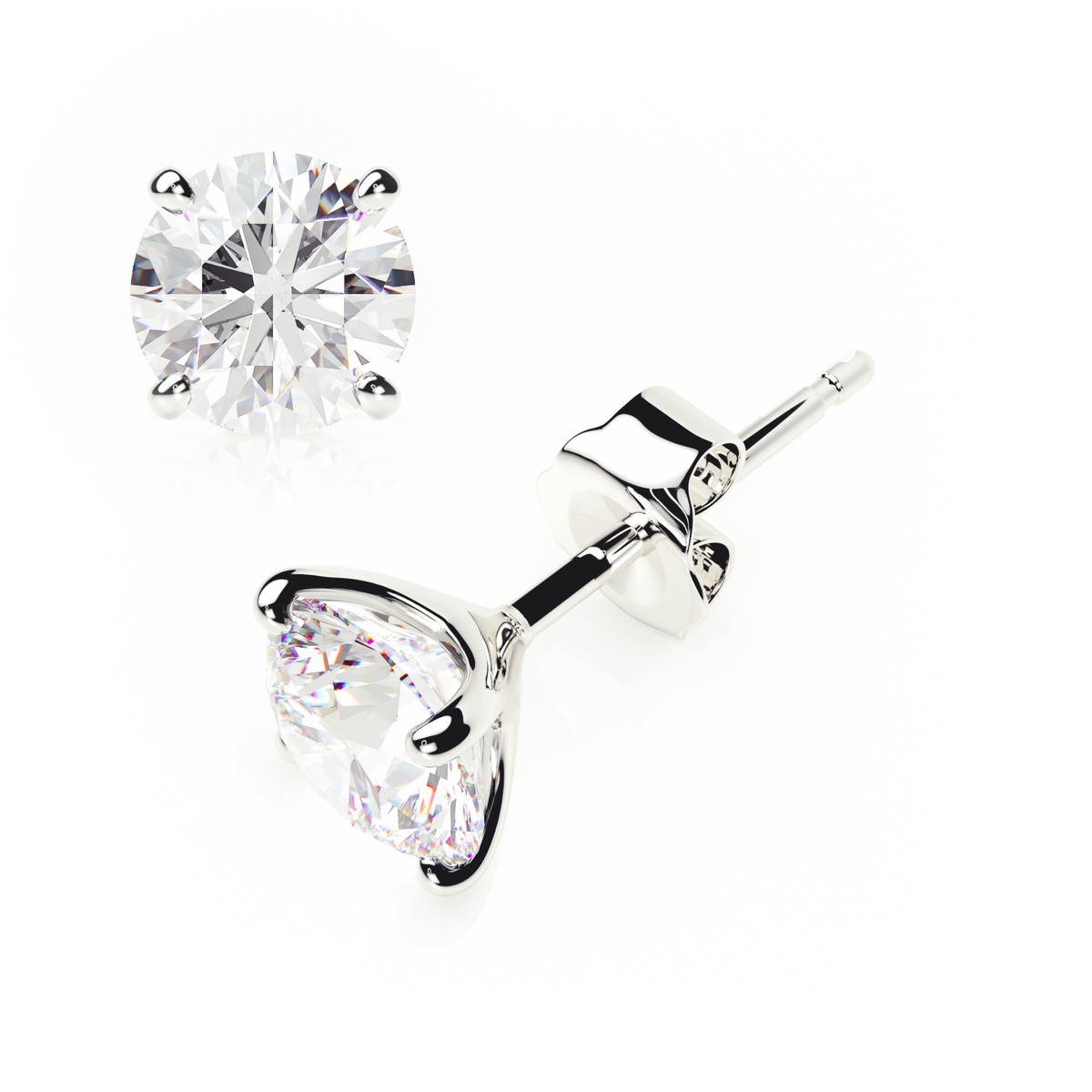1 Carat Each Platinum Diamond Earrings, Lab-Grown or Natural Options