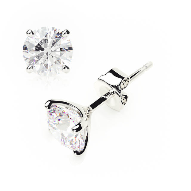 1 Carat Each Platinum Diamond Earrings, Lab-Grown or Natural Options