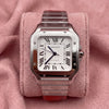 Cartier Santos de Cartier with white Roman numeral dial and steel bracelet, front view