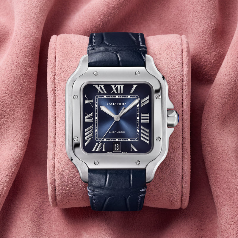 Cartier Santos de Cartier Large blue dial watch on the included leather strap