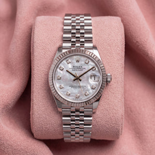 Rolex Datejust 31 278274 with mother-of-pearl dial, diamond hour markers, fluted bezel and steel Jubilee bracelet