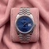 Rolex Datejust 41 with blue Roman numeral dial, fluted bezel and Jubilee bracelet on a pink cushion