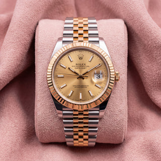 Rolex Datejust 41 126333 with champagne dial, yellow gold fluted bezel and steel and yellow gold Jubilee bracelet