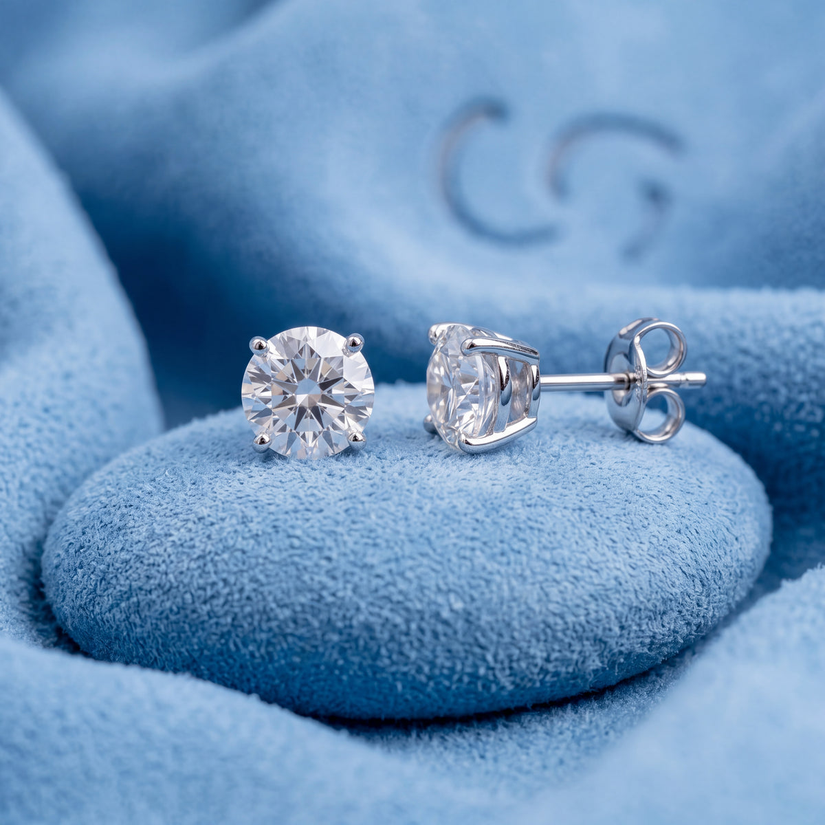 1 Carat Each Platinum Diamond Earrings, Lab-Grown or Natural Options