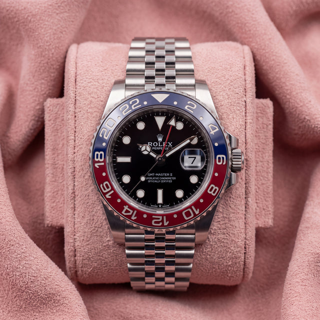 Rolex GMT-Master II Pepsi with black dial, red and blue bezel and Jubilee bracelet
