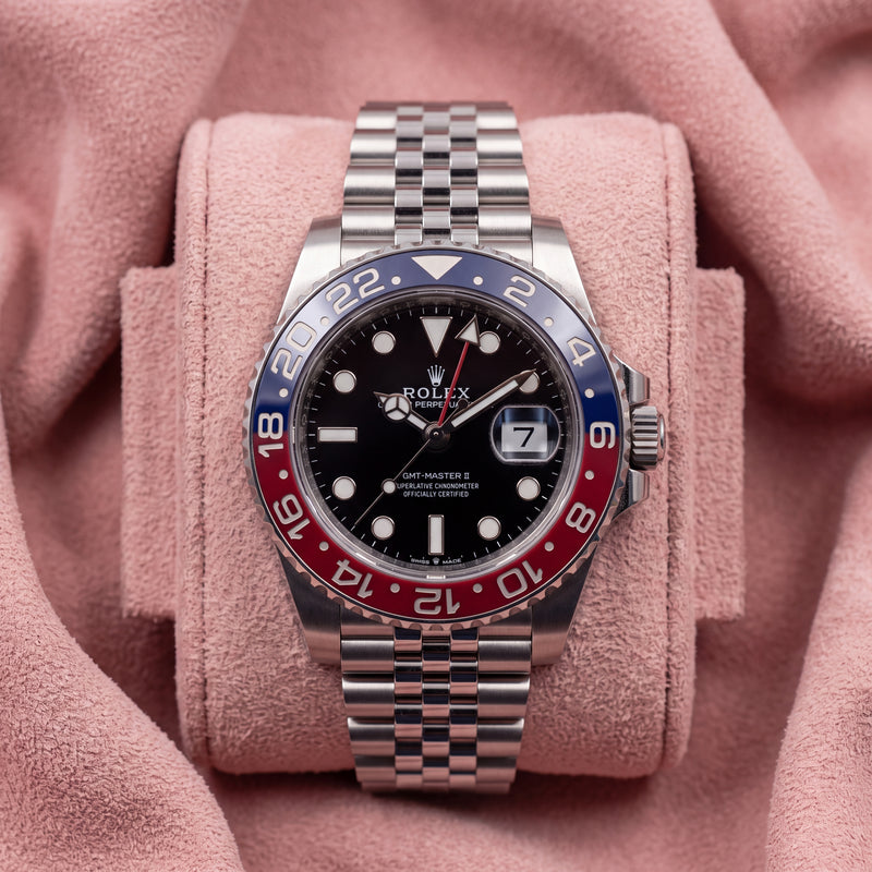 Rolex GMT-Master II Pepsi with black dial, red and blue bezel and Jubilee bracelet