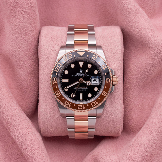 Rolex GMT-Master II Rootbeer 126711CHNR with brown and black bezel and two-tone Oyster bracelet
