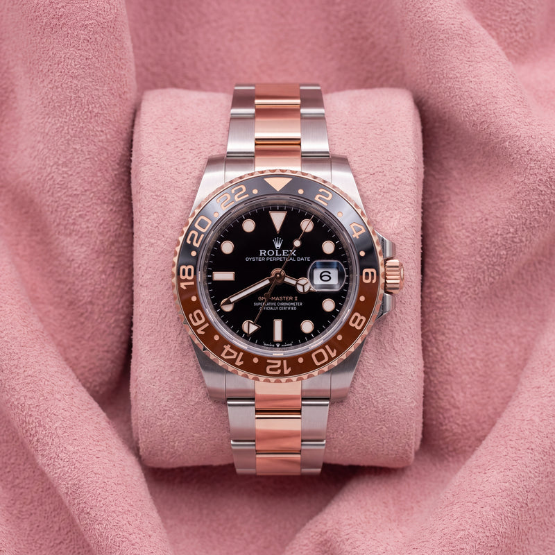 Rolex GMT-Master II Rootbeer 126711CHNR with brown and black bezel and two-tone Oyster bracelet