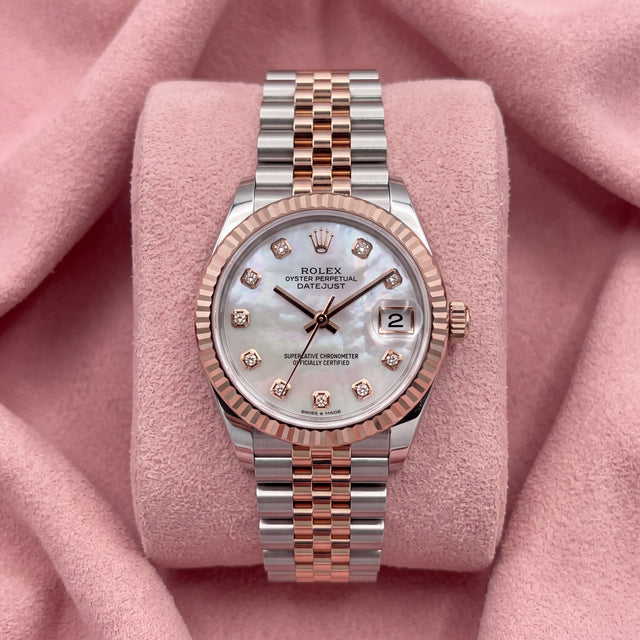 Rolex Datejust 278271 steel and rose gold with mother of pearl diamond dial and fluted bezel