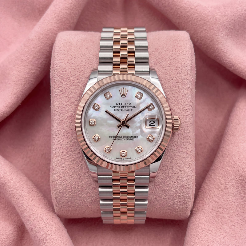Rolex Datejust 278271 steel and rose gold with mother of pearl diamond dial and fluted bezel